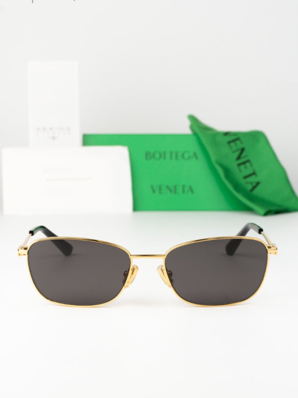 Bottega Veneta Men Sunglasses Gold Grey Rectangle BV1300S 001 NEW AUTHENTIC